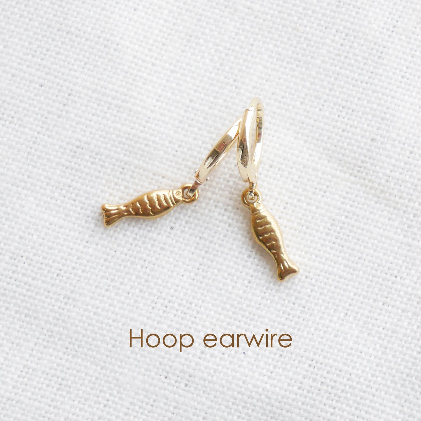 Fish earrings - gold sardine charm jewelry, handmade salmon pendant gift for her