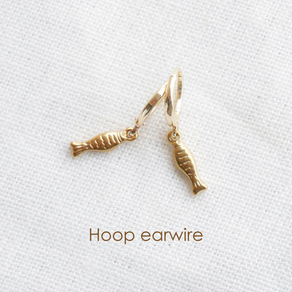 Fish earrings - gold sardine charm jewelry, handmade salmon pendant gift for her