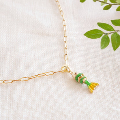 Fish necklace - Pisces gold charm chain, sardine bass jewelry gift for her