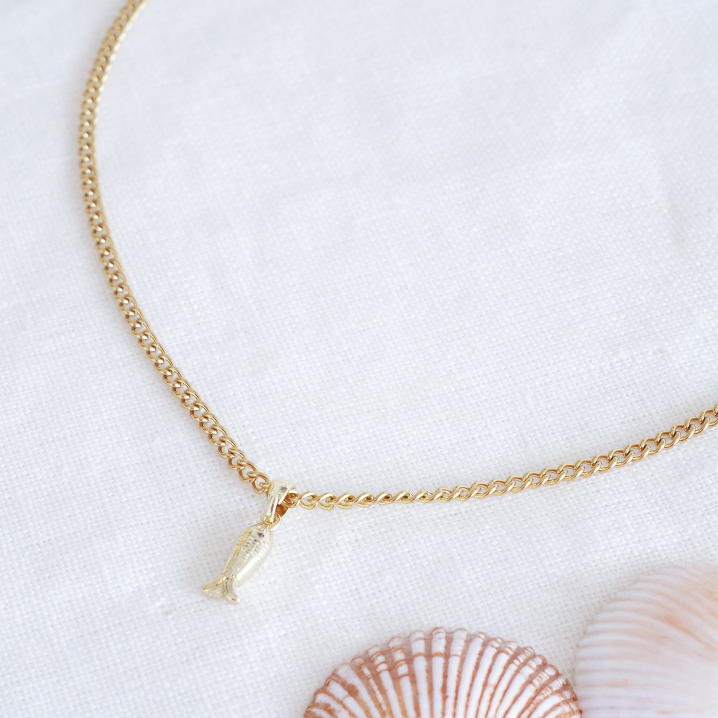 Fish necklace - Pisces gold charm chain, sardine bass jewelry gift for her