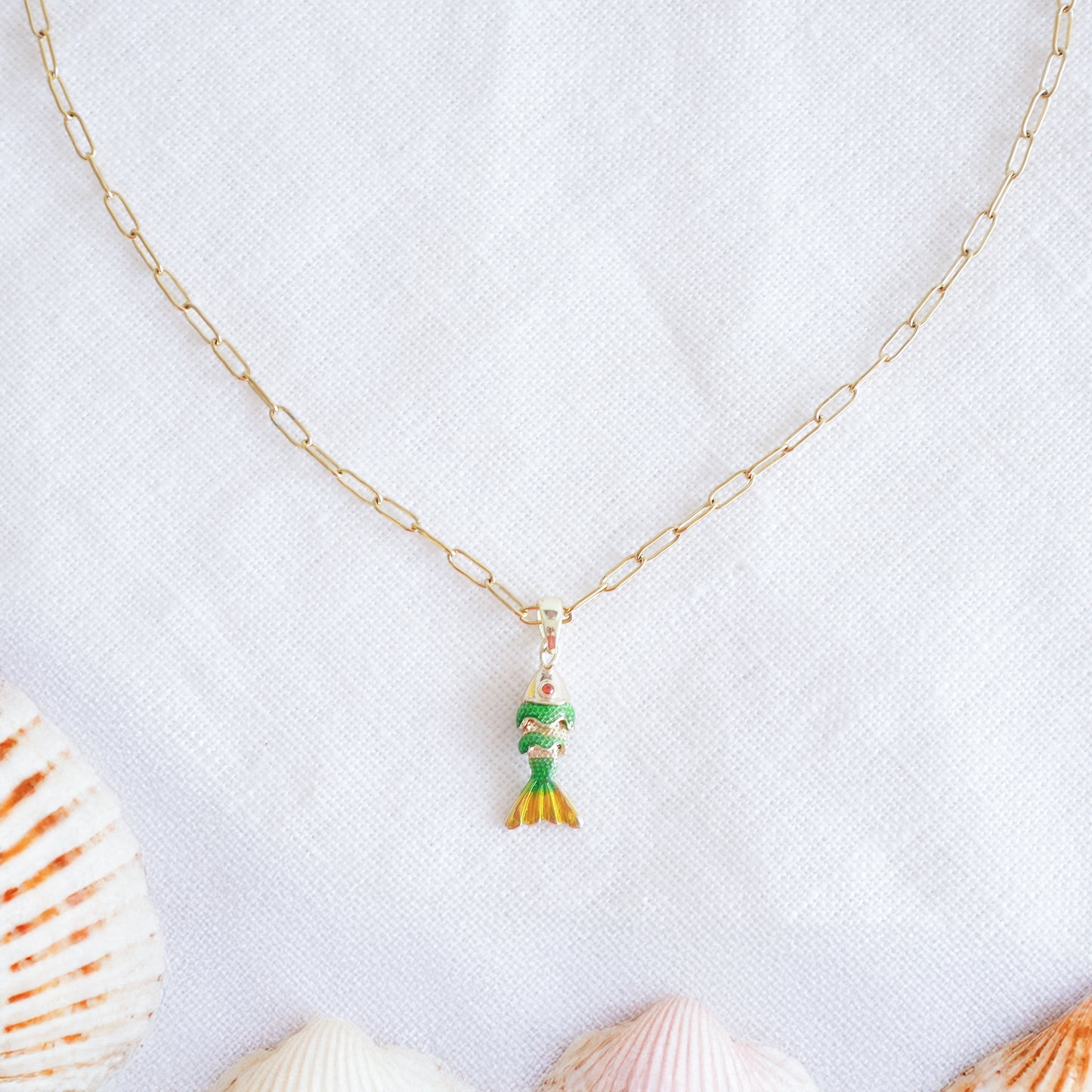 Fish necklace - Pisces gold charm chain, sardine bass jewelry gift for her