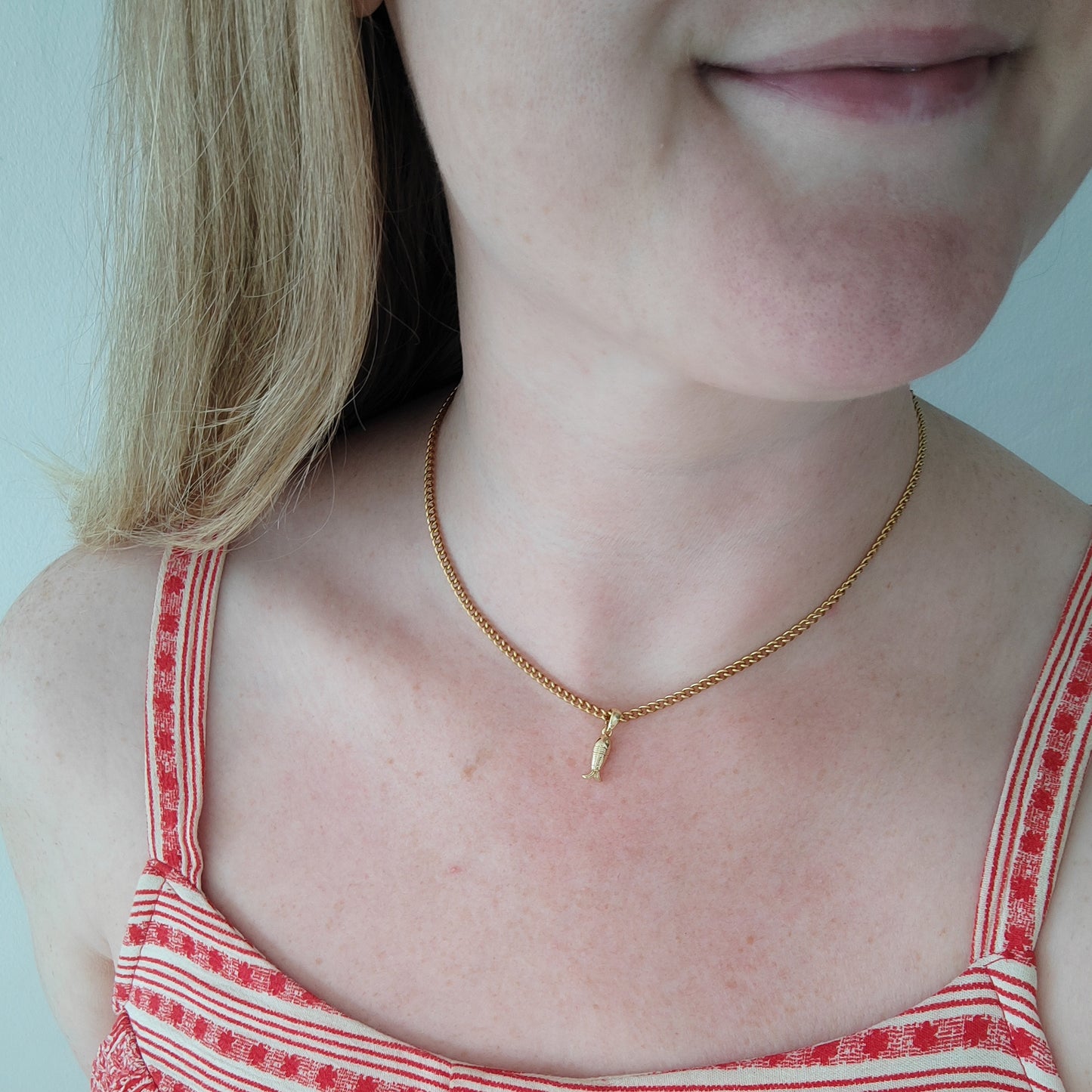 Fish necklace - Pisces gold charm chain, sardine bass jewelry gift for her