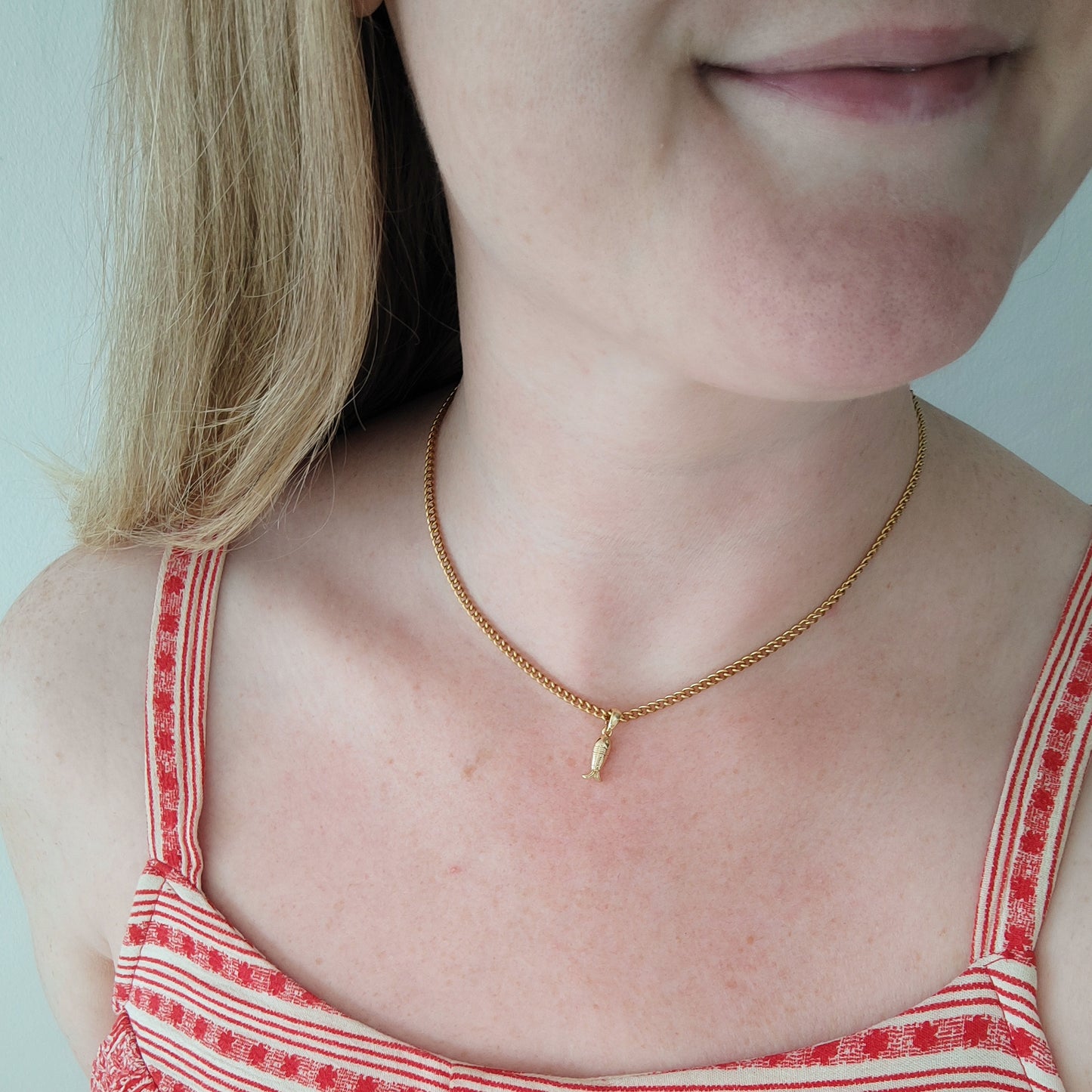 Fish necklace - Pisces gold charm chain, sardine bass jewelry gift for her