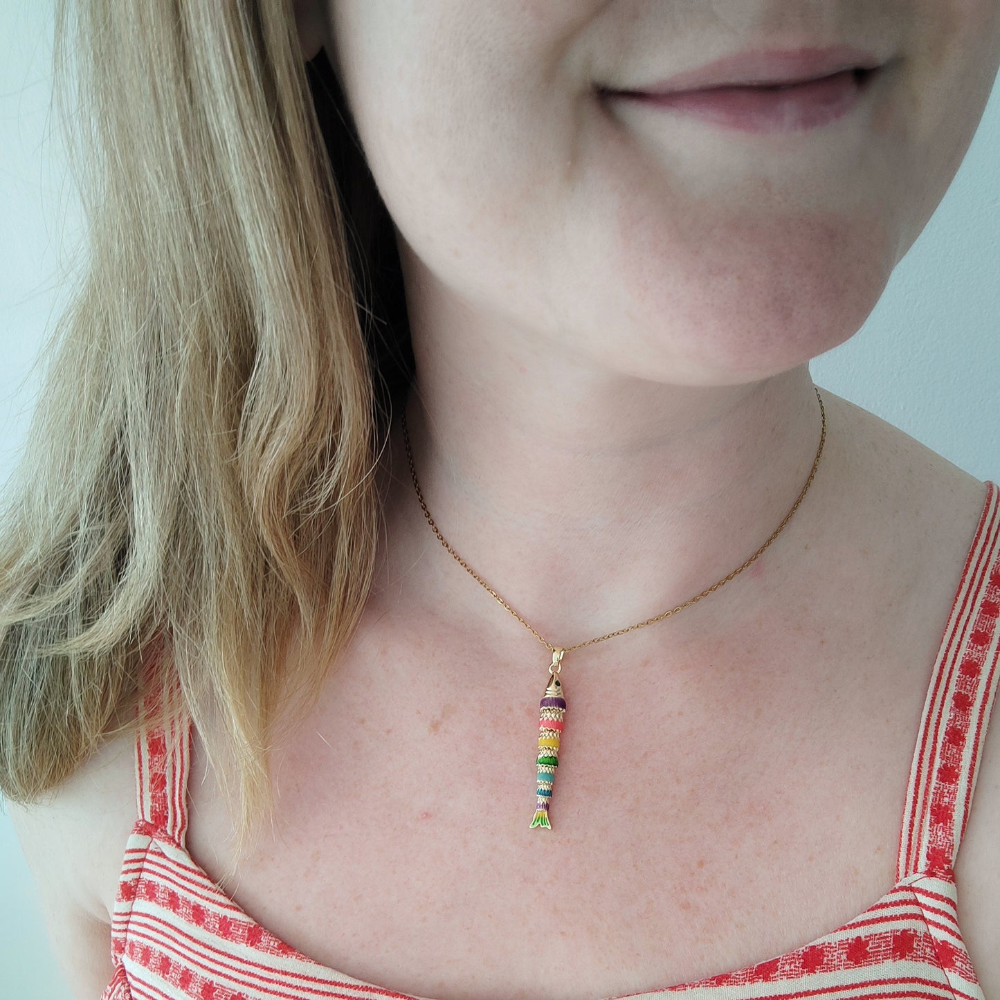Fish necklace - Pisces gold charm chain, sardine bass jewelry gift for her