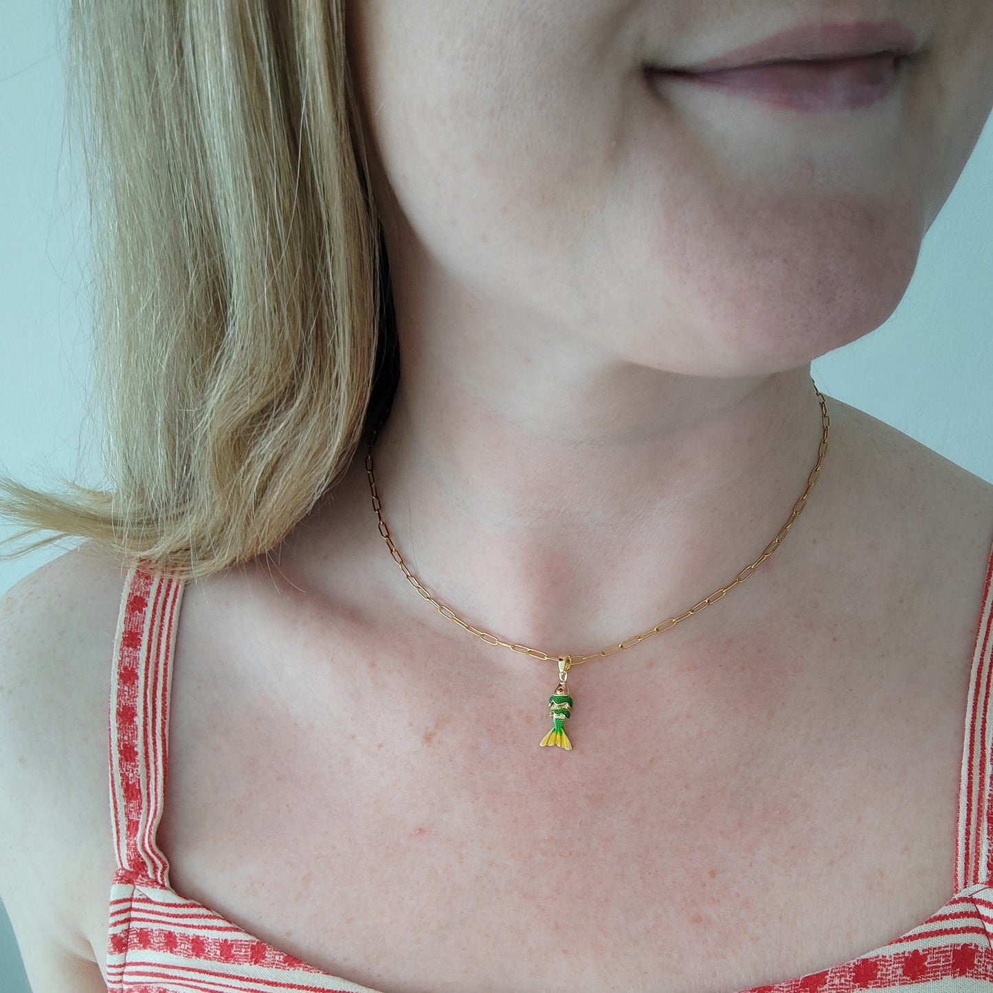 Fish necklace - Pisces gold charm chain, sardine bass jewelry gift for her