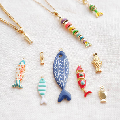 Fish necklace - Pisces gold charm chain, sardine bass jewelry gift for her