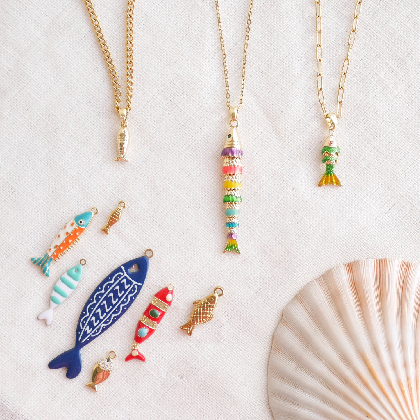 Fish necklace - Pisces gold charm chain, sardine bass jewelry gift for her