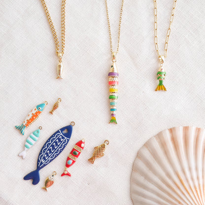 Fish necklace - Pisces gold charm chain, sardine bass jewelry gift for her