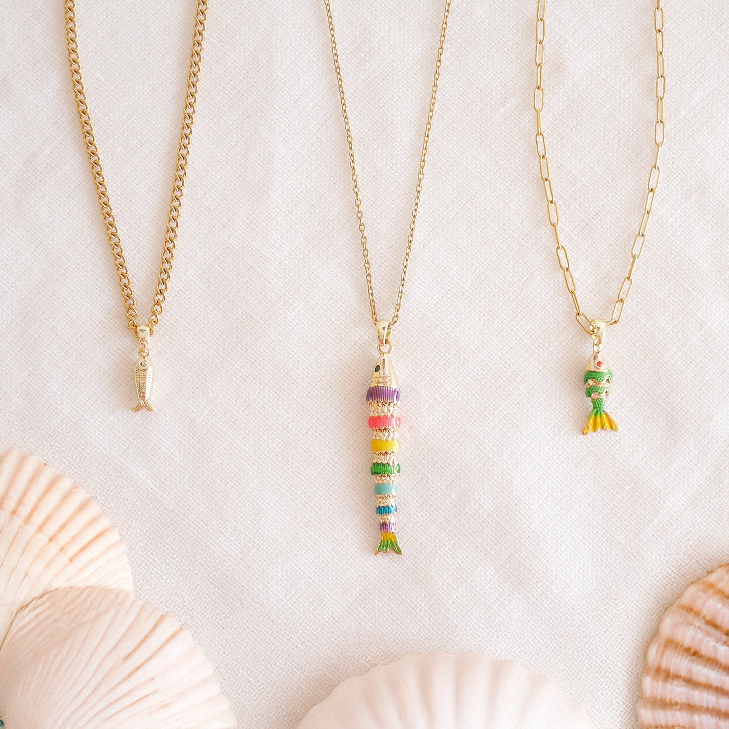 Fish necklace - Pisces gold charm chain, sardine bass jewelry gift for her