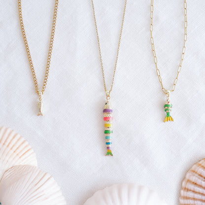 Fish necklace - Pisces gold charm chain, sardine bass jewelry gift for her