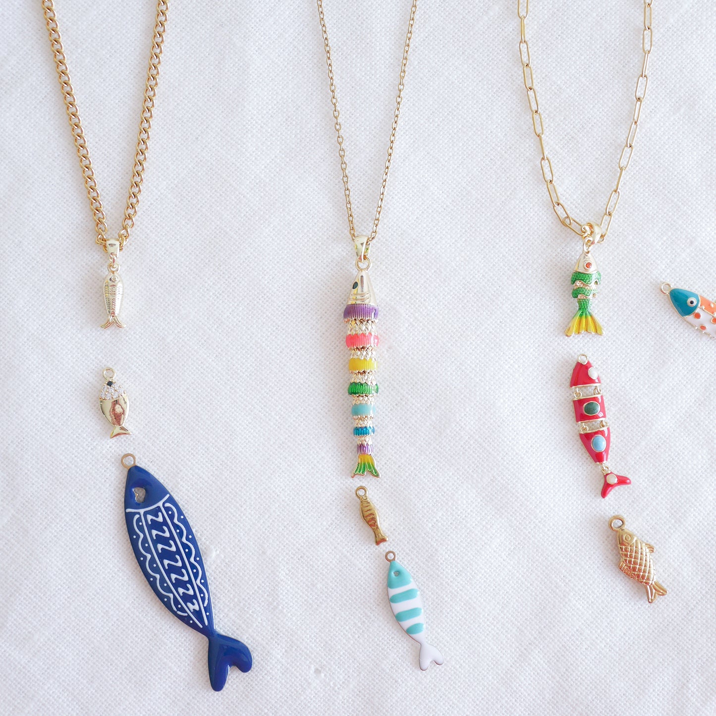 Fish necklace - Pisces gold charm chain, sardine bass jewelry gift for her
