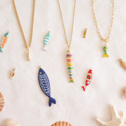 Fish necklace - Pisces gold charm chain, sardine bass jewelry gift for her