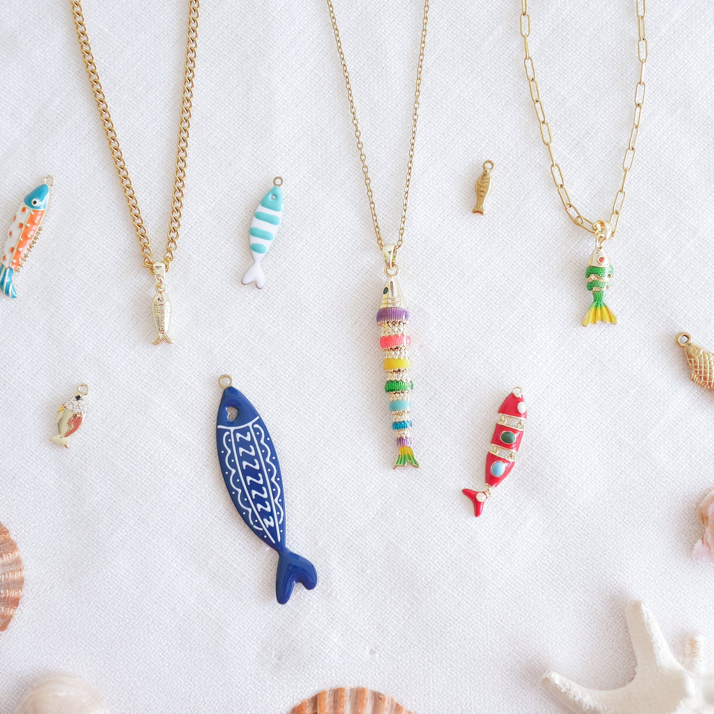 Fish necklace - Pisces gold charm chain, sardine bass jewelry gift for her