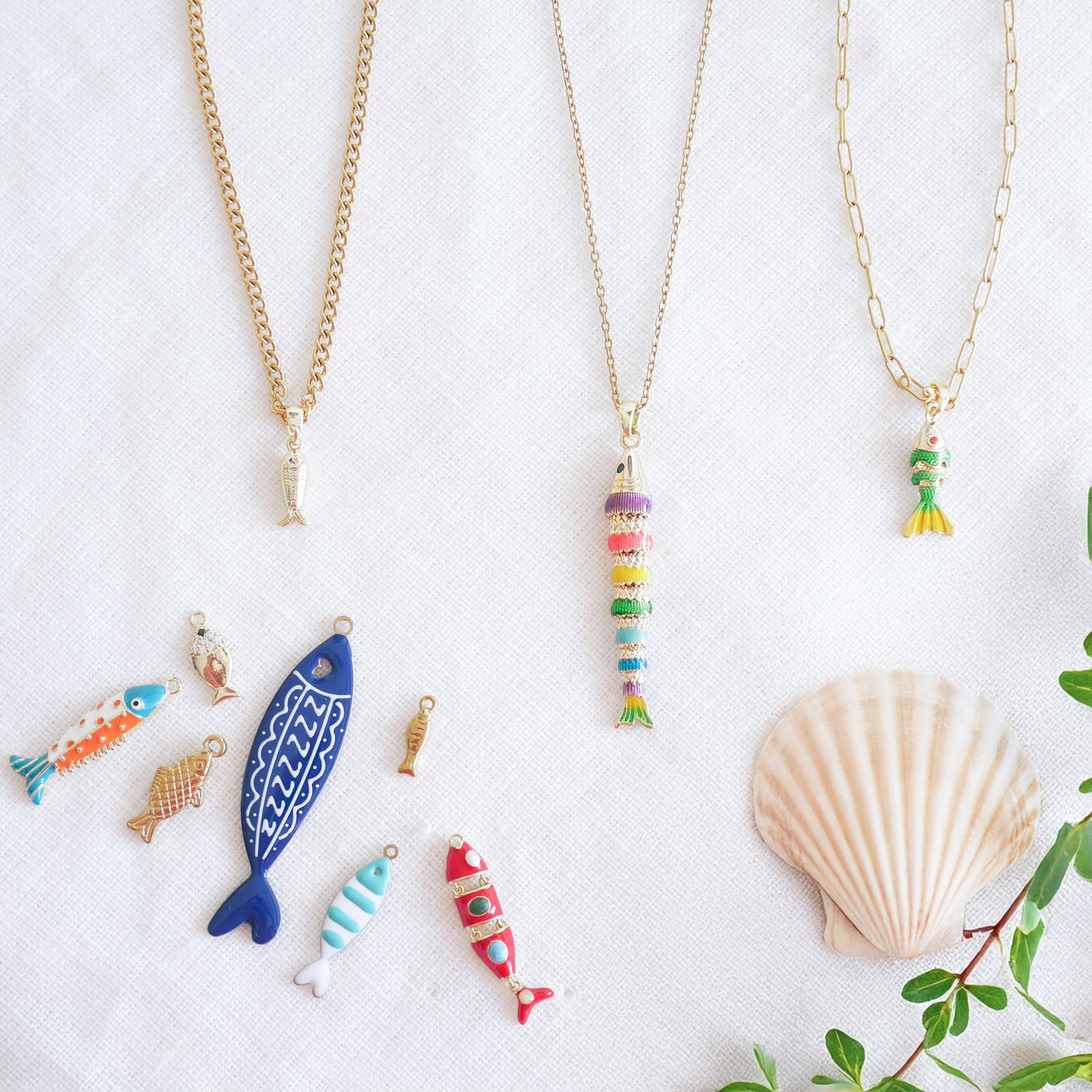Fish necklace - Pisces gold charm chain, sardine bass jewelry gift for her