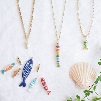 Fish necklace - Pisces gold charm chain, sardine bass jewelry gift for her