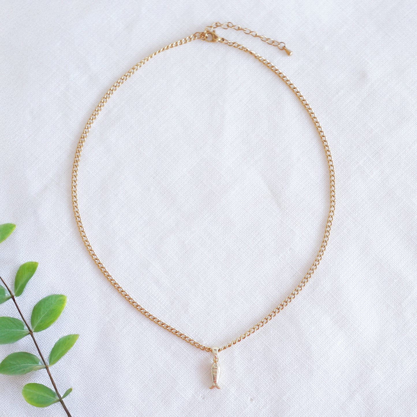 Fish necklace - Pisces gold charm chain, sardine bass jewelry gift for her