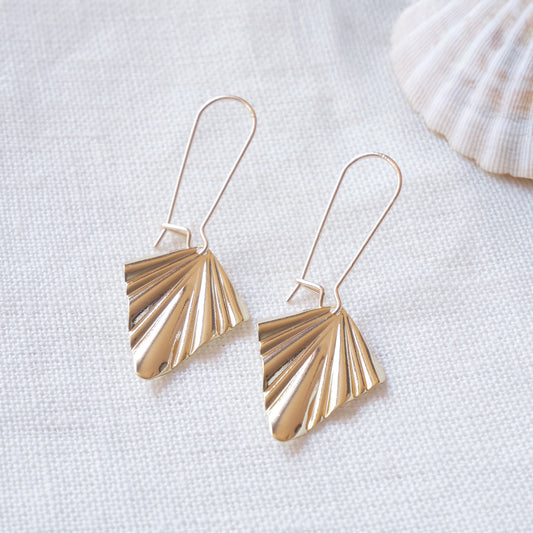 Gold fan earrings - Art deco style dangle gift for her, elegant minimalist style