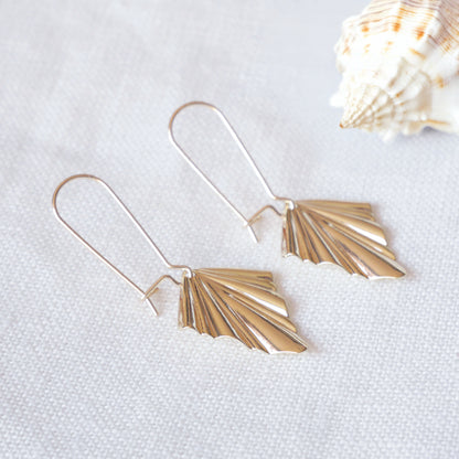 Gold fan earrings - Art deco style dangle gift for her, elegant minimalist style