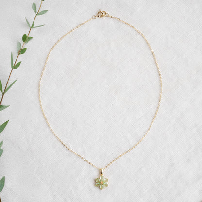Green flower necklace – delicate floral gold necklace, jewelry gift for her