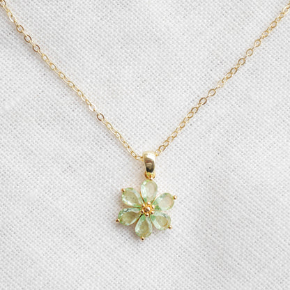 Green flower necklace – delicate floral gold necklace, jewelry gift for her