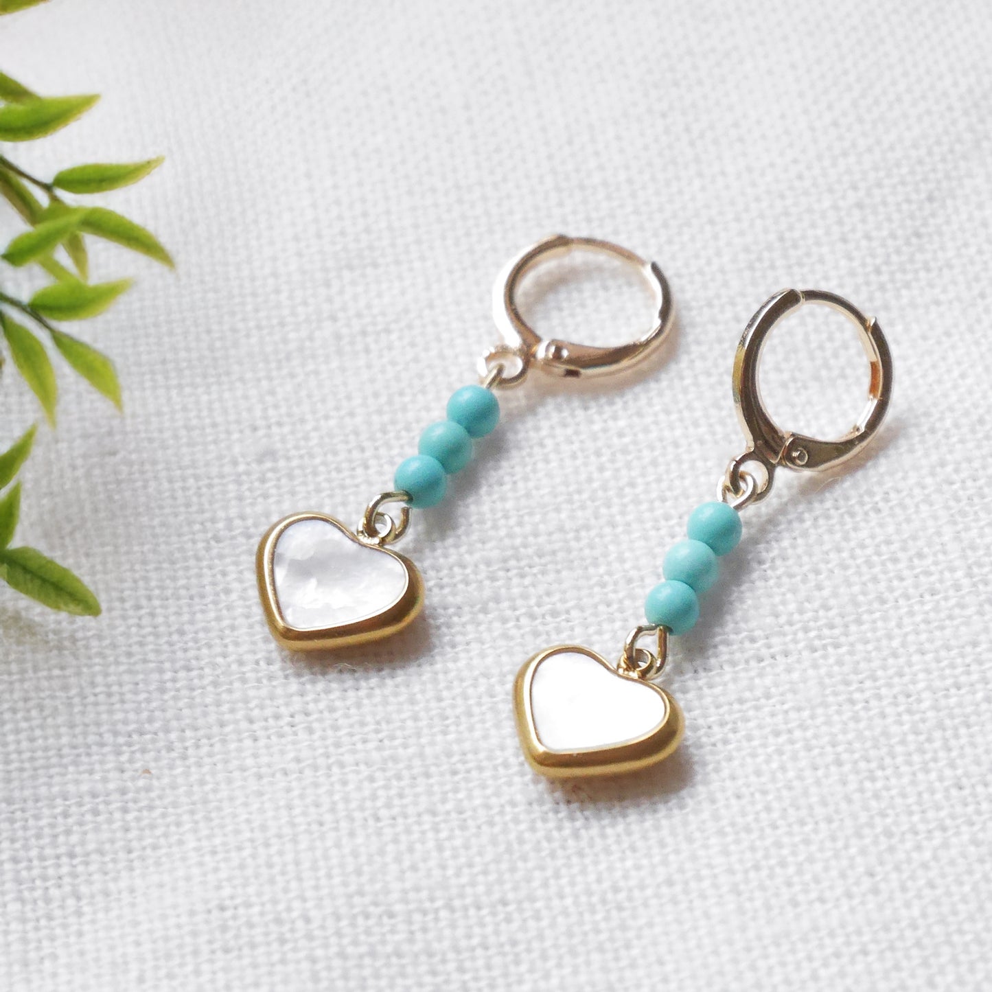 Heart earrings - turquoise drop dangles, gold-plated jewelry gift for girlfriend