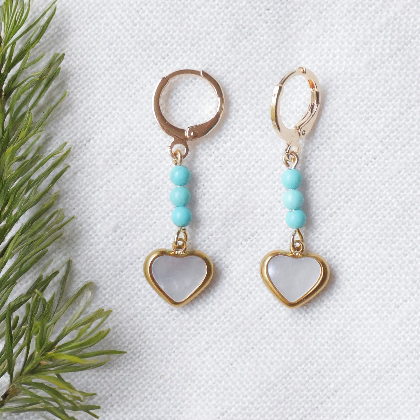 Heart earrings - turquoise drop dangles, gold-plated jewelry gift for girlfriend