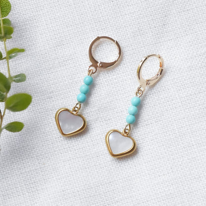 Heart earrings - turquoise drop dangles, gold-plated jewelry gift for girlfriend