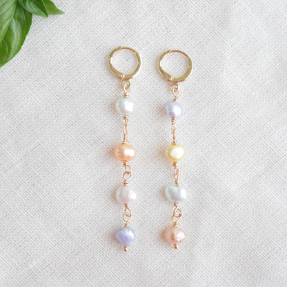 Long pearl earrings in pastel colors - baroque freshwater pearls jewelry gift