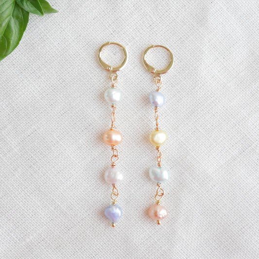 Long pearl earrings in pastel colors - baroque freshwater pearls jewelry gift