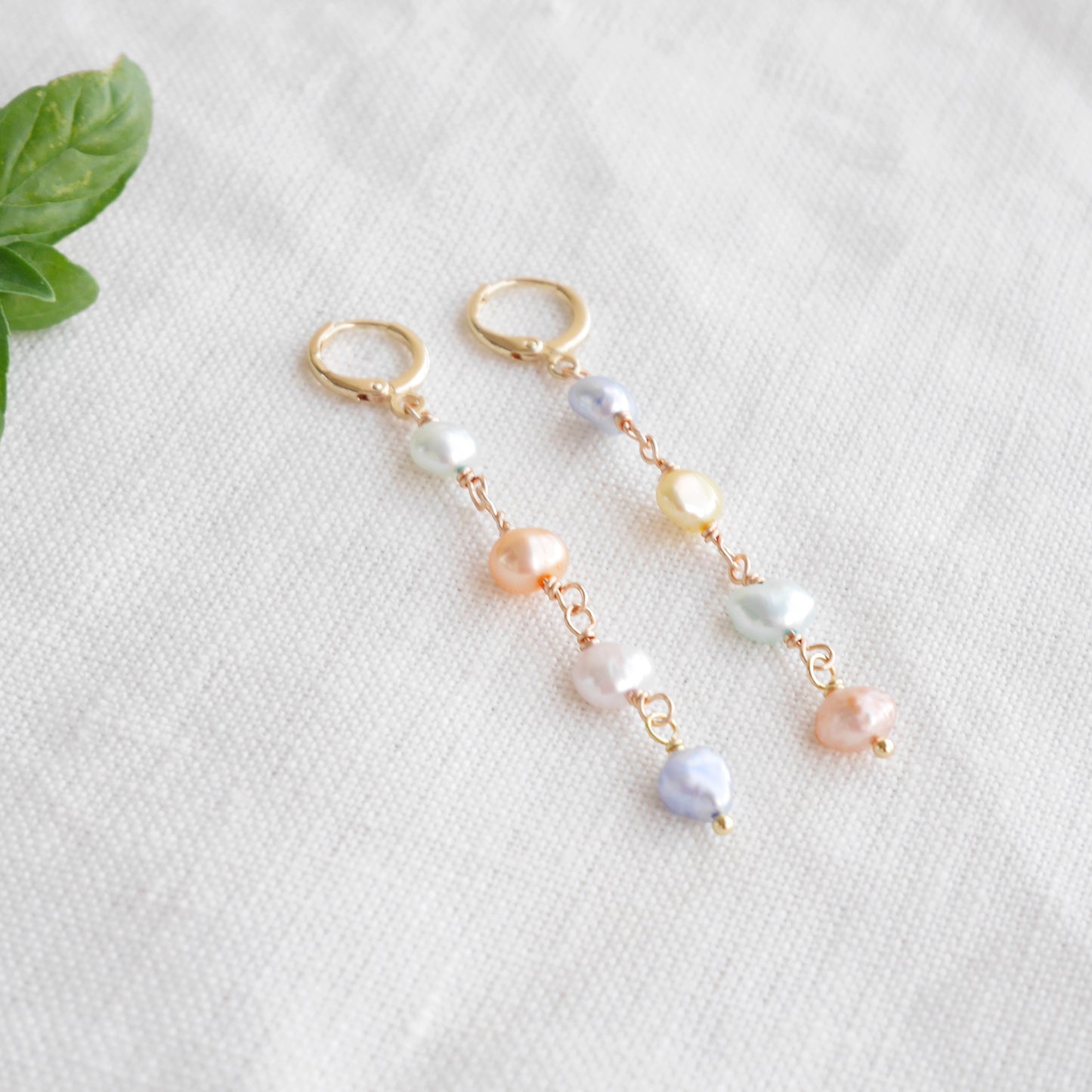 Long pearl earrings in pastel colors - baroque freshwater pearls jewelry gift