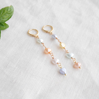Long pearl earrings in pastel colors - baroque freshwater pearls jewelry gift