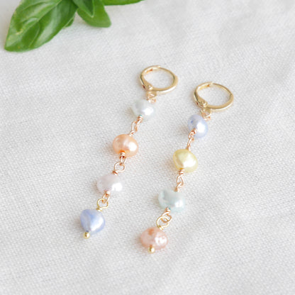 Long pearl earrings in pastel colors - baroque freshwater pearls jewelry gift