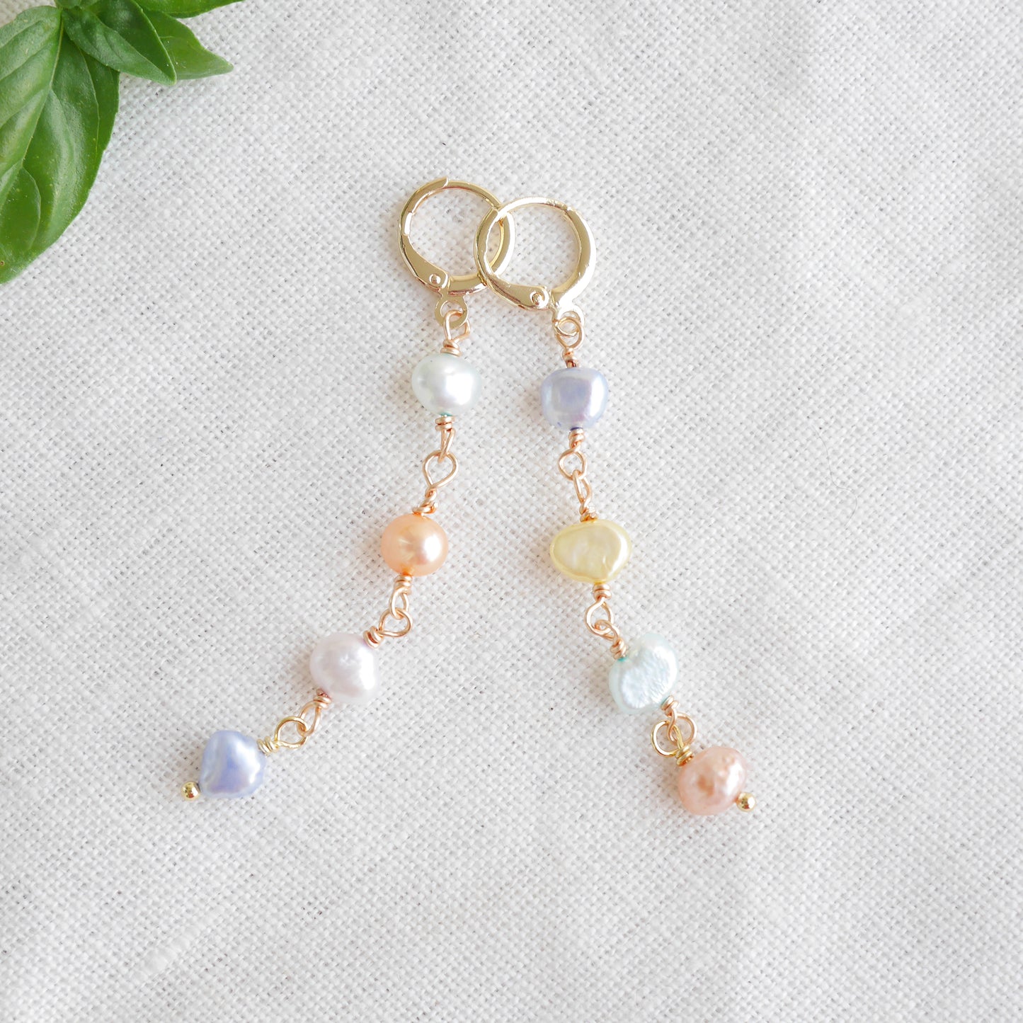 Long pearl earrings in pastel colors - baroque freshwater pearls jewelry gift