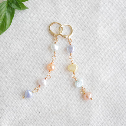 Long pearl earrings in pastel colors - baroque freshwater pearls jewelry gift