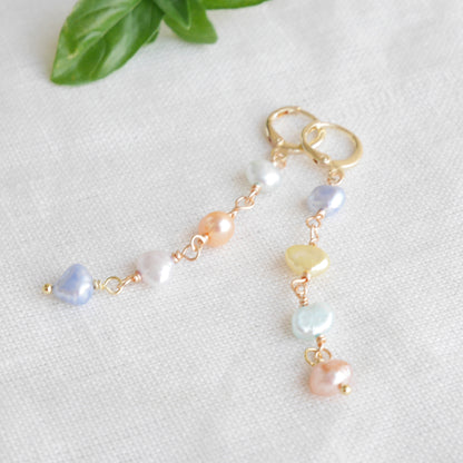 Long pearl earrings in pastel colors - baroque freshwater pearls jewelry gift
