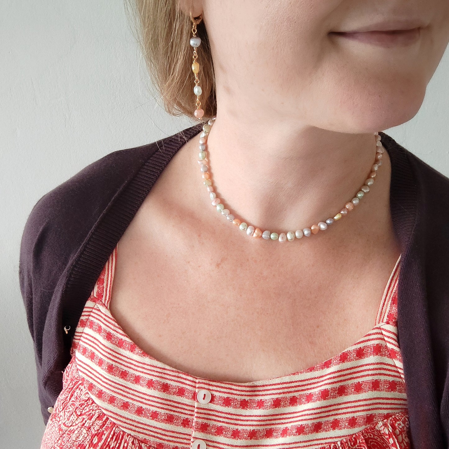 Long pearl earrings in pastel colors - baroque freshwater pearls jewelry gift