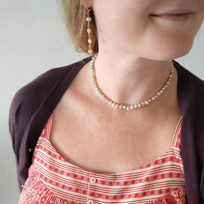 Long pearl earrings in pastel colors - baroque freshwater pearls jewelry gift