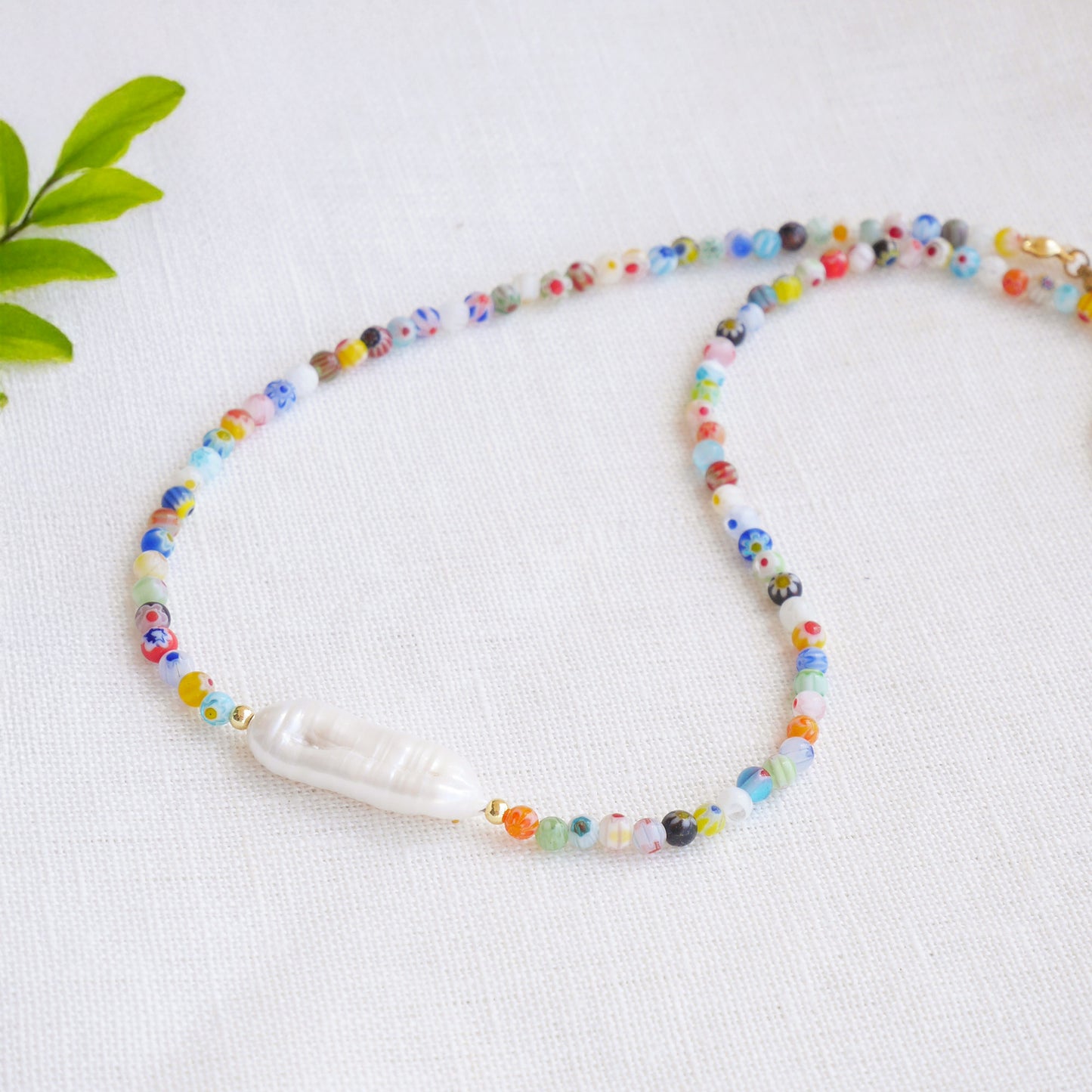 Colorful beaded necklace - dainty small beads choker, freshwater pearl jewelry