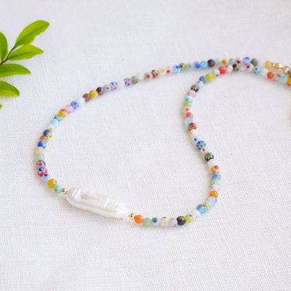 Colorful beaded necklace - dainty small beads choker, freshwater pearl jewelry