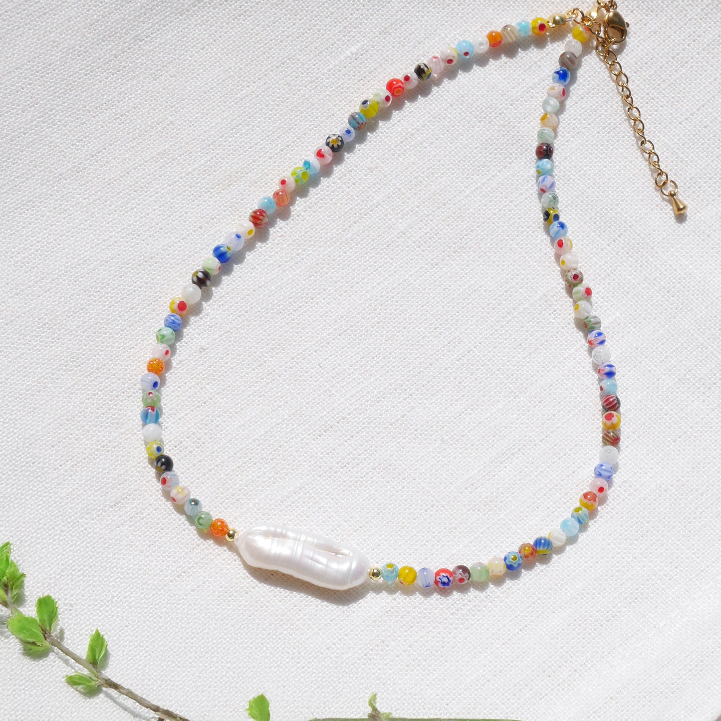 Colorful beaded necklace - dainty small beads choker, freshwater pearl jewelry