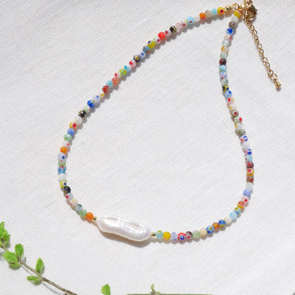 Colorful beaded necklace - dainty small beads choker, freshwater pearl jewelry