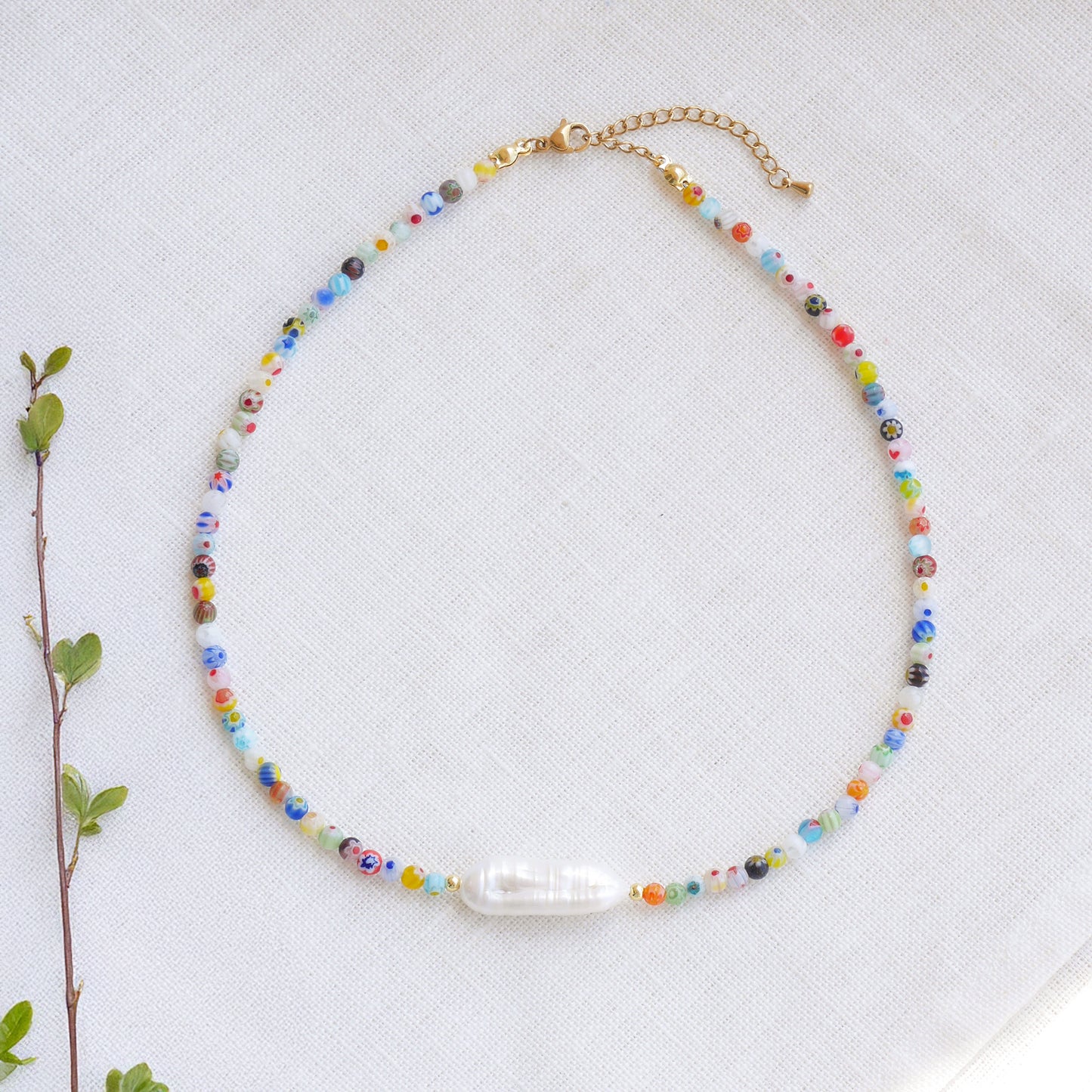 Colorful beaded necklace - dainty small beads choker, freshwater pearl jewelry
