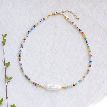 Colorful beaded necklace - dainty small beads choker, freshwater pearl jewelry
