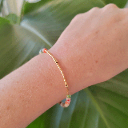 Morse code bracelet - custom name jewelry gift for her with small floral glass beads