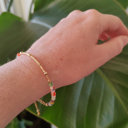 Morse code bracelet - custom name jewelry gift for her with small floral glass beads