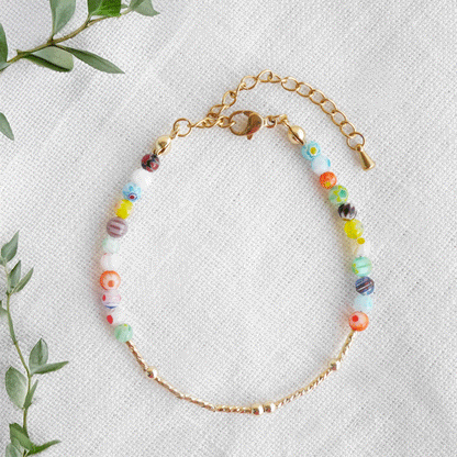Morse code bracelet - custom name jewelry gift for her with small floral glass beads