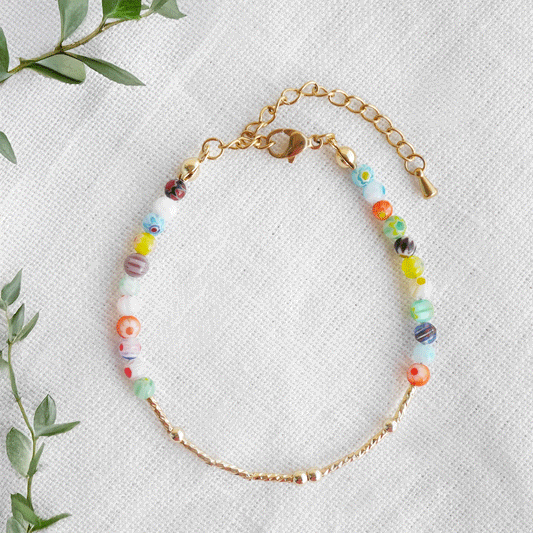 Morse code bracelet - custom name jewelry gift for her with small floral glass beads
