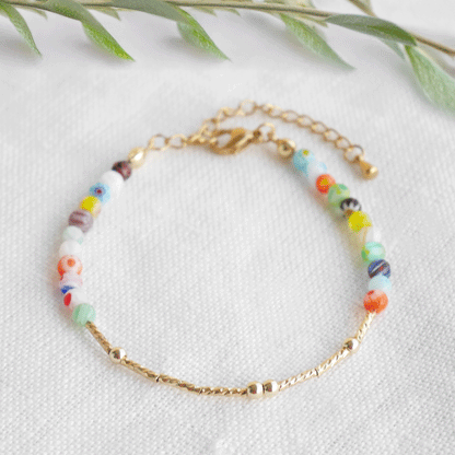 Morse code bracelet - custom name jewelry gift for her with small floral glass beads