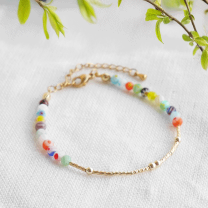 Morse code bracelet - custom name jewelry gift for her with small floral glass beads