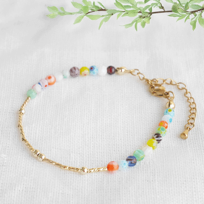 Morse code bracelet - custom name jewelry gift for her with small floral glass beads